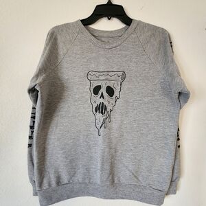🎊Freeze - Gray Skull Pizza Graphic Crewneck Sweater - Size Junior's Medium🎊